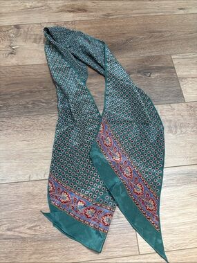 Echo Green Blue Patterned Silk Scarf with Pink Accents Paisley Floral